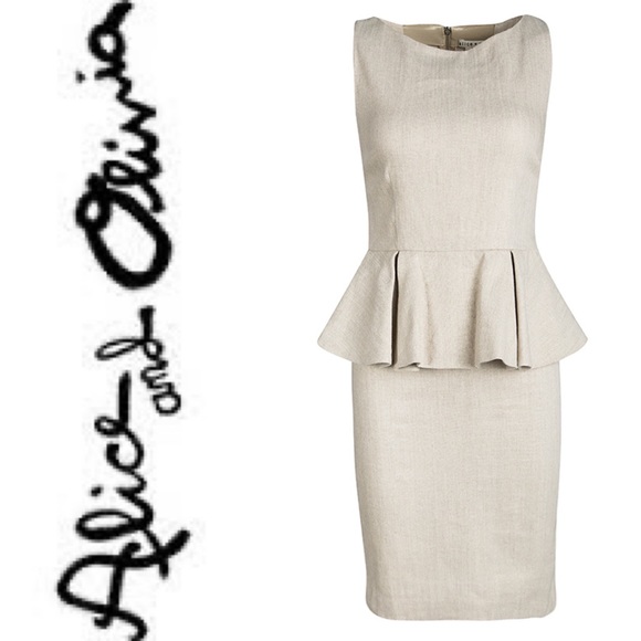 ALICE + OLIVIA light beige linen peplum dress. - Picture 1 of 6
